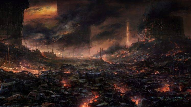 artwork, Apocalyptic, Fire, Wasteland HD Wallpaper Desktop Background