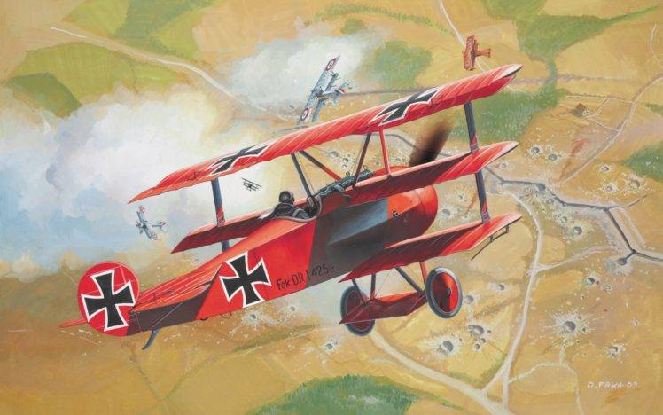 World War I, Red Baron, Trenches, Airplane, Artwork, Luftwaffe, Fokker DR 1 HD Wallpaper Desktop Background