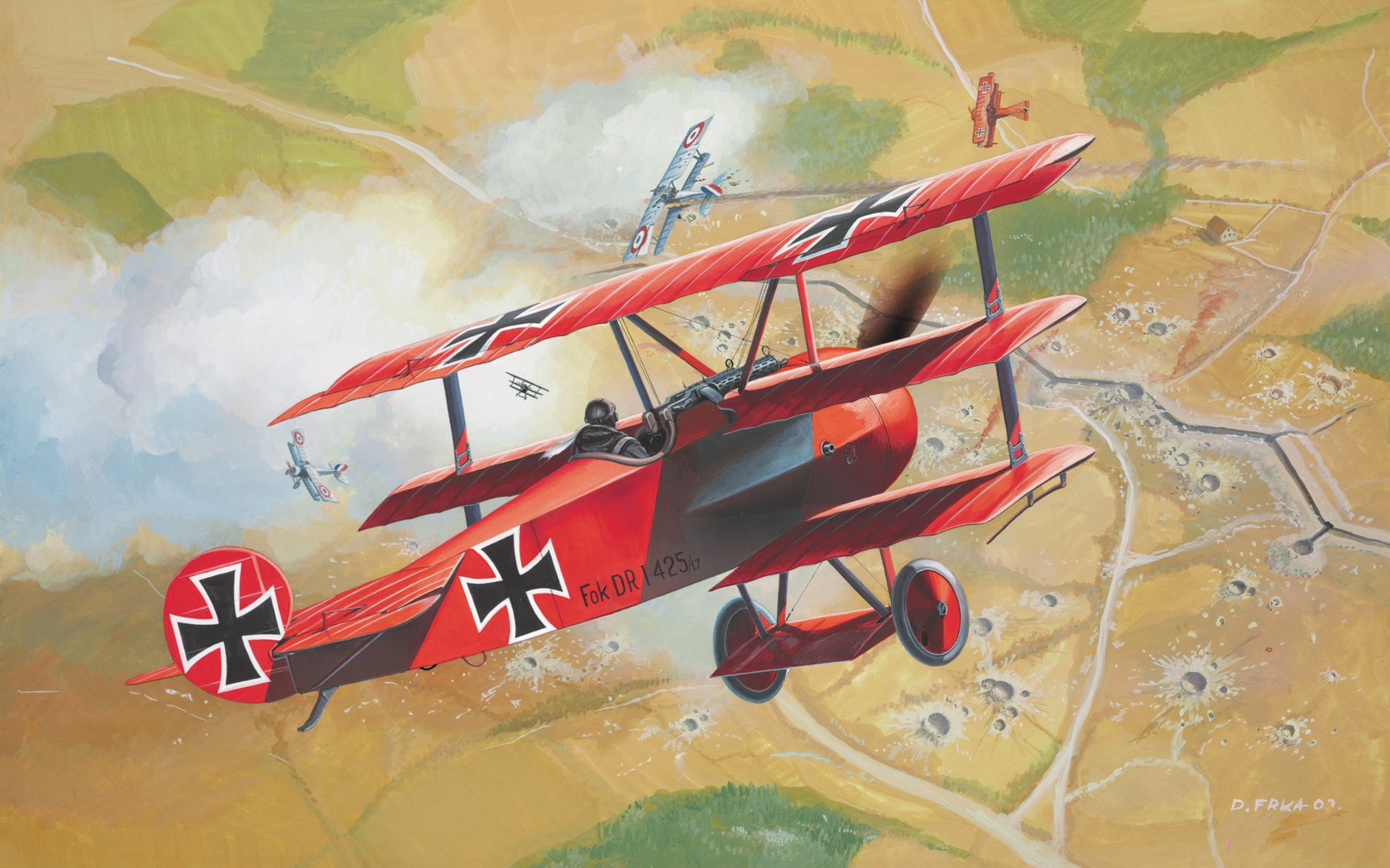 World War I, Red Baron, Trenches, Airplane, Artwork, Luftwaffe, Fokker DR 1 Wallpaper