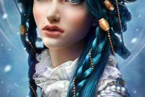 blue hair, Digital art