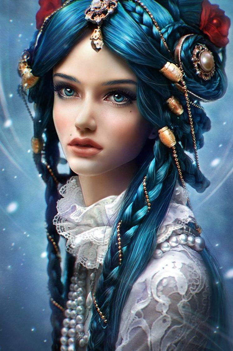 blue hair, Digital art HD Wallpaper Desktop Background
