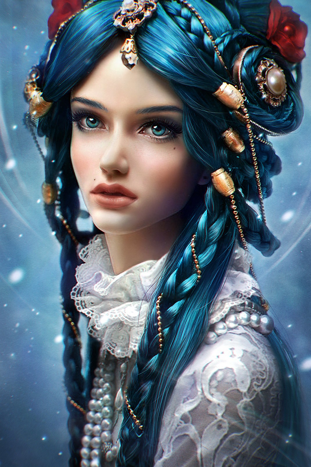 blue hair, Digital art Wallpaper