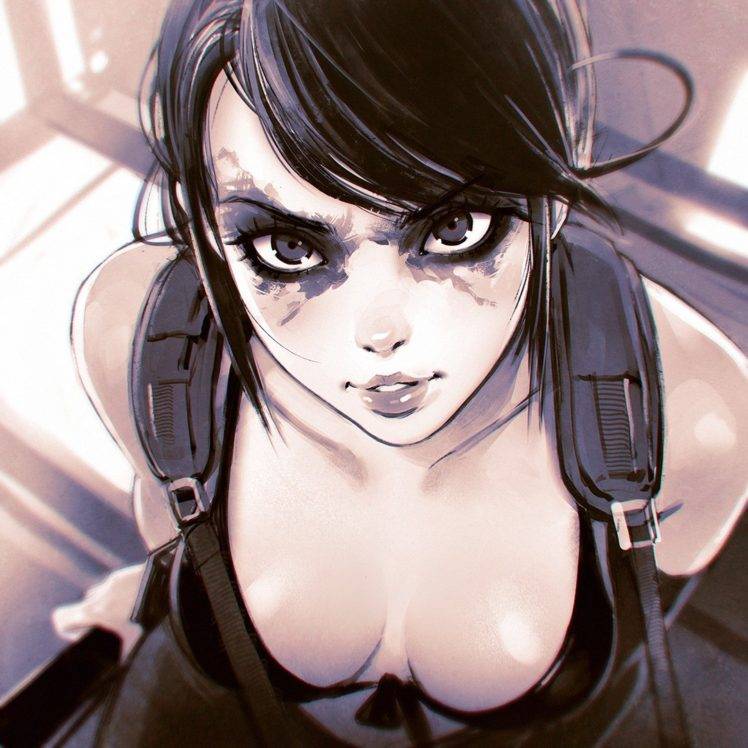 Quiet, Brunette, Gray eyes, Ilya Kuvshinov, Video games, Metal Gear Solid V: The Phantom Pain, 2D, Fan art, Anime girls, Manga HD Wallpaper Desktop Background
