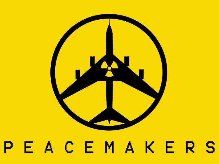 peace, War, Nuclear, Bomber, Yellow background, Minimalism, Metal Gear Solid: Peace Walker HD Wallpaper Desktop Background