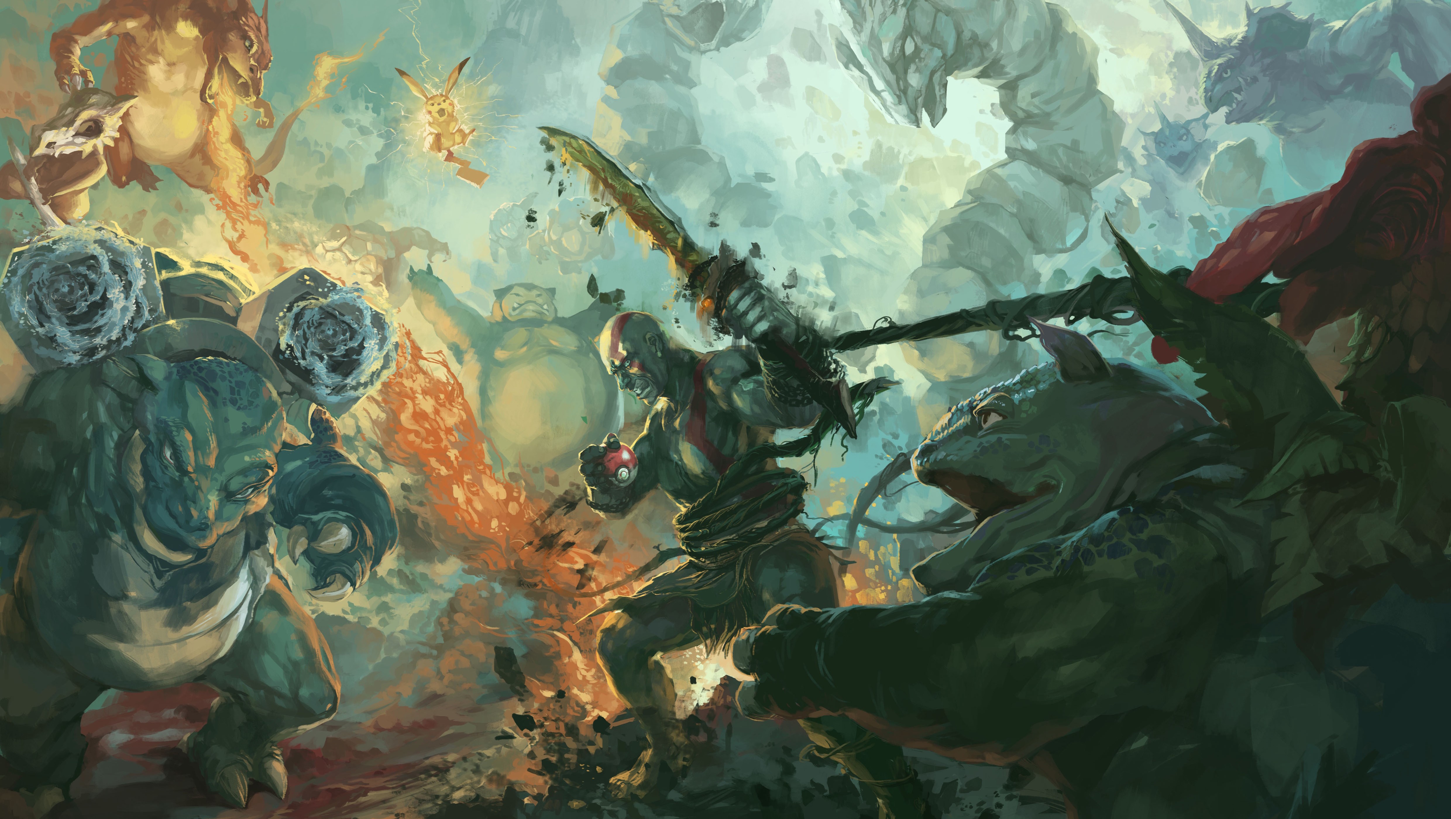 artwork, God of War, Pokemon Wallpaper