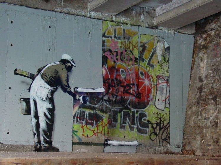 artwork, Men, Banksy, Graffiti, Walls, Urban, Painters, Workers HD Wallpaper Desktop Background