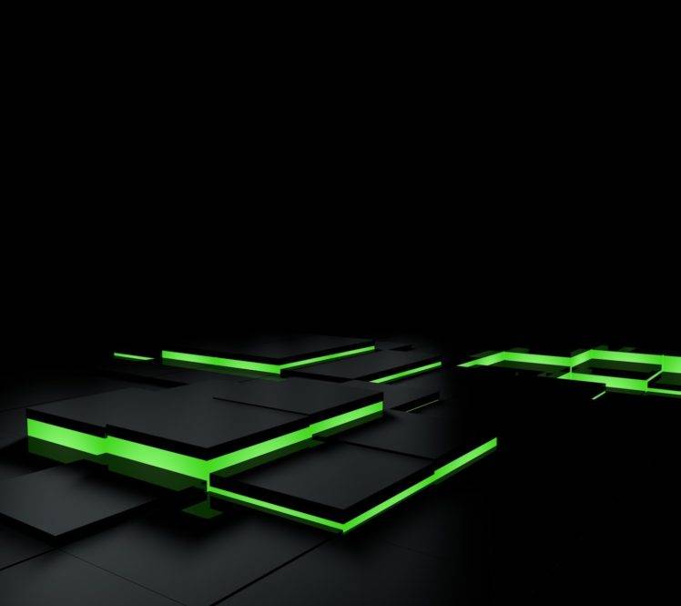 abstract, Black, Green, 3D Blocks, Square, Tiles HD Wallpaper Desktop Background