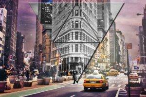 New York City, New York Taxi, Street, City, Triangle, Digital art, Purple, Stars