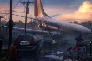 aircraft, Crash, Apocalyptic, Drawing, Artwork