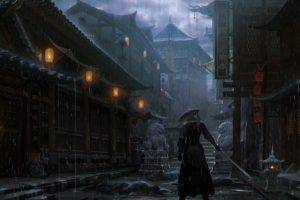 Imperial City, Samurai, Artwork, Rain