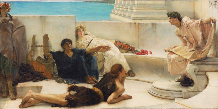 classic art, Painting, History, Greek mythology, Laurence Alma Tadema, A Reading from Homer, Artwork HD Wallpaper Desktop Background