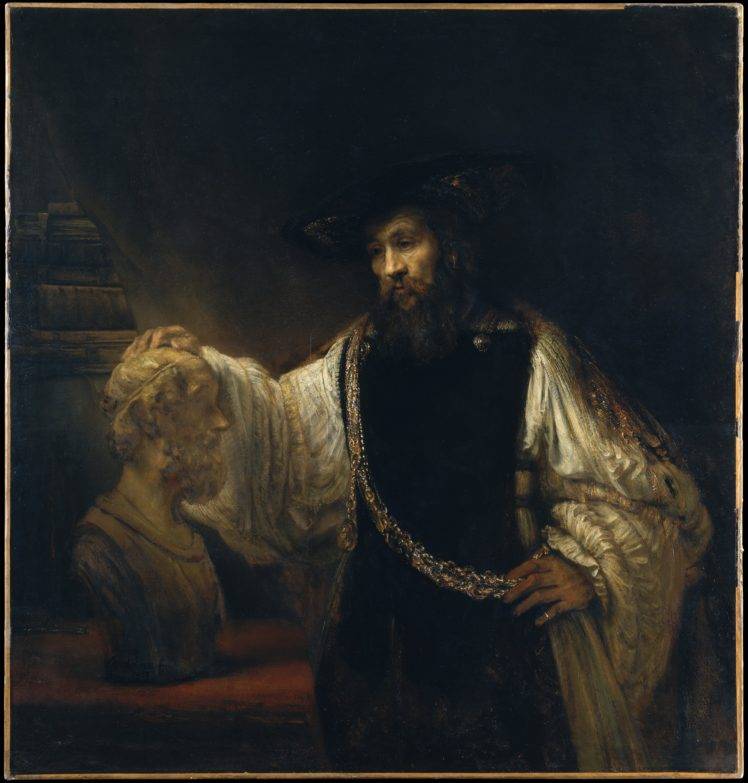 Rembrandt Van Rijn Classic Art Painting History Greek Mythology Aristotle With The Bust Of