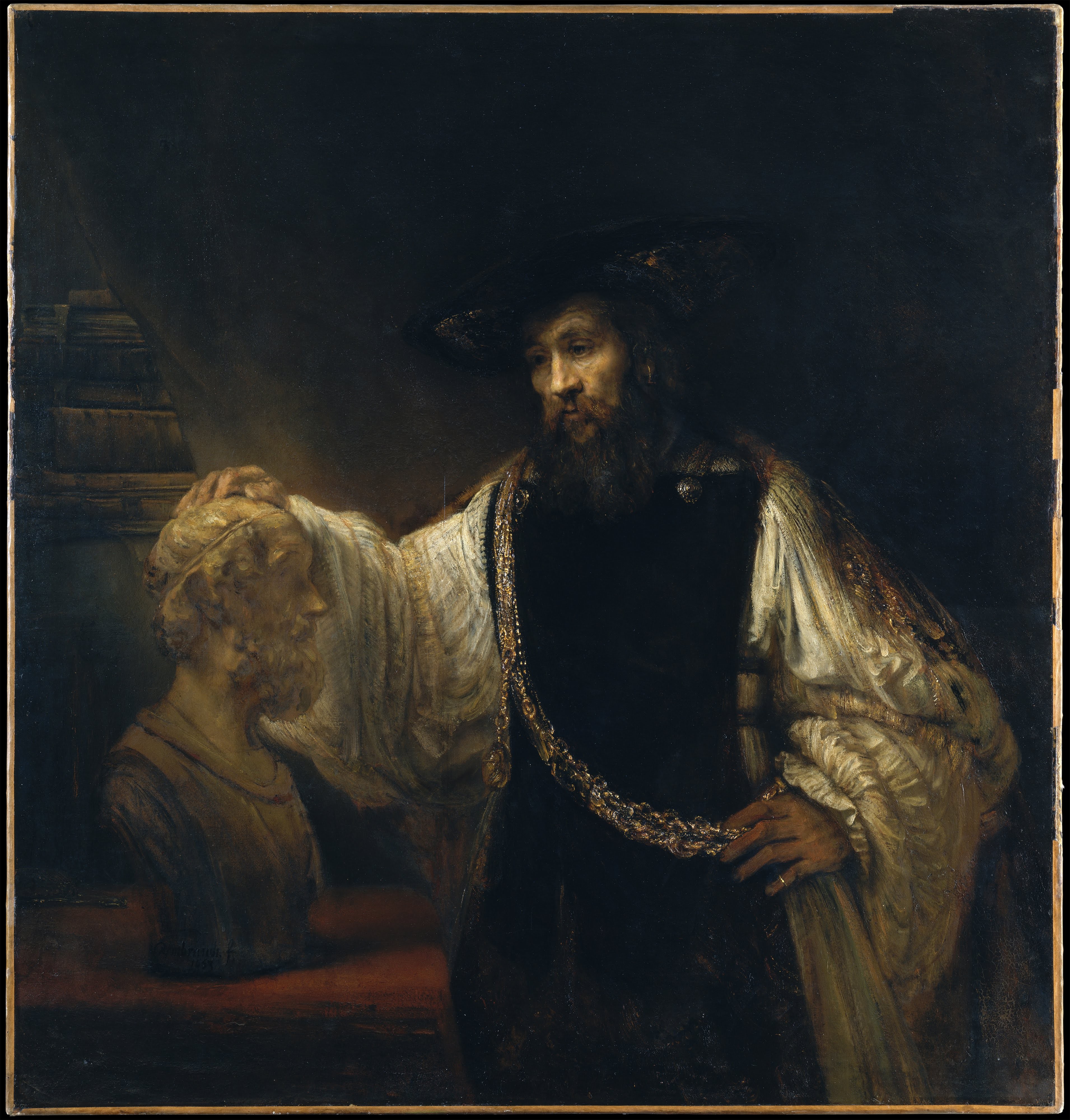 Rembrandt van Rijn, Classic art, Painting, History, Greek mythology, Aristotle with the Bust of Homer, Artwork Wallpaper