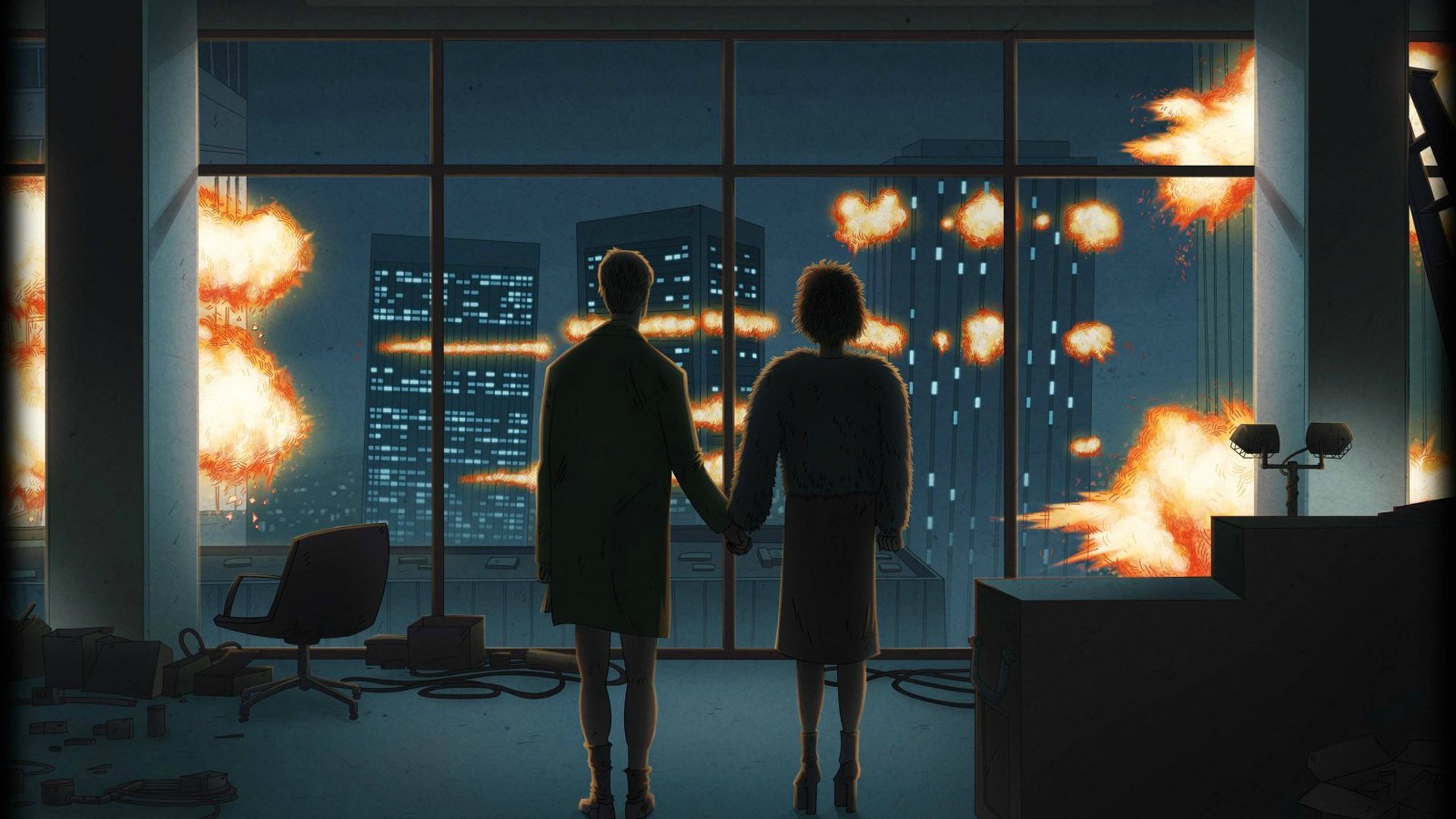 holding hands, Artwork, Movies, Fight Club, Explosion Wallpaper