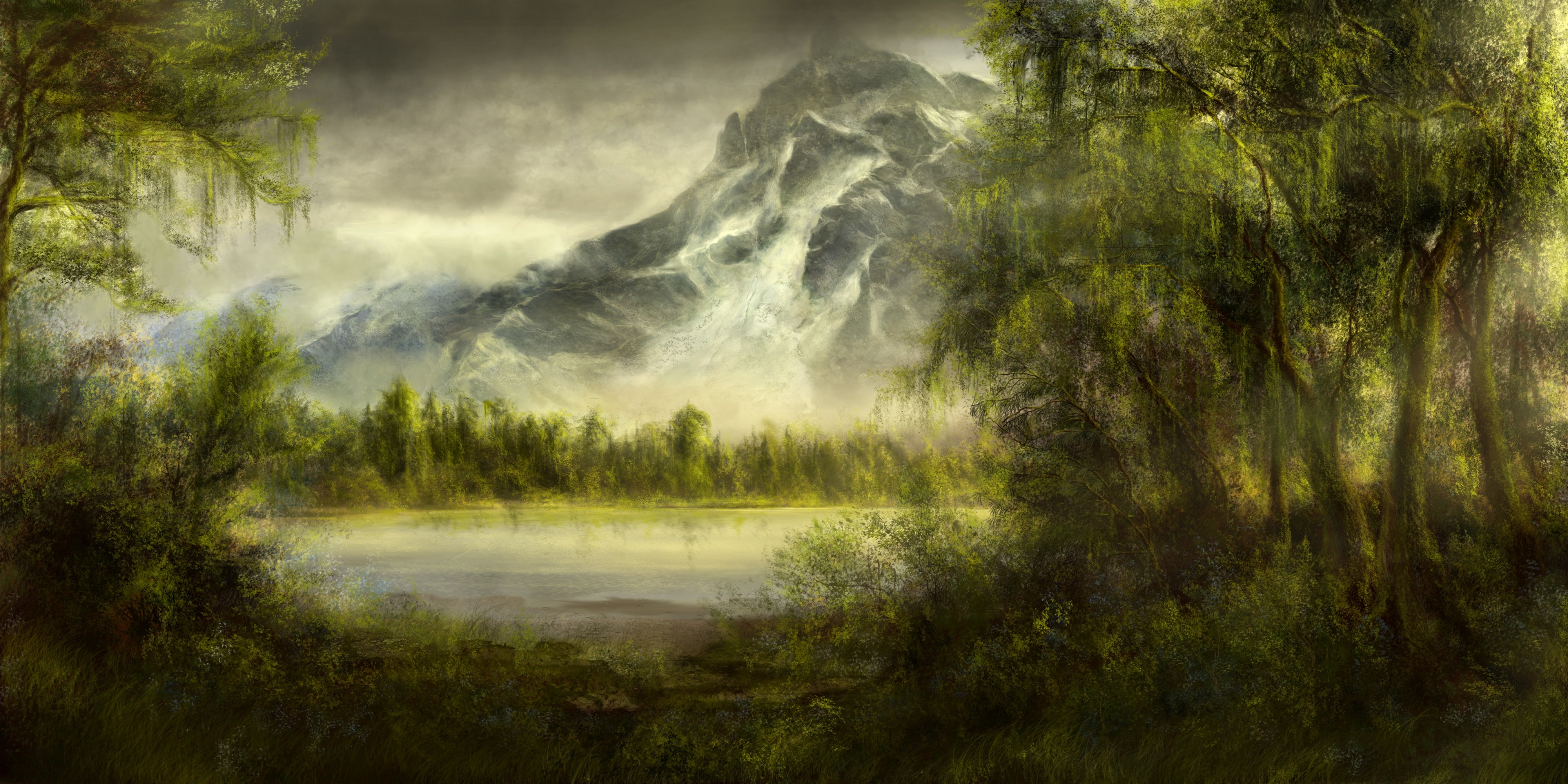 artwork, Mountain, Trees Wallpaper