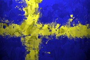Sweden, Flag, Blue, Yellow, Cross, Painting, Artwork