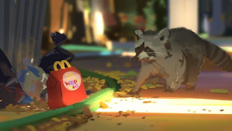 raccoons, McDonalds, Artwork, Painting HD Wallpaper Desktop Background