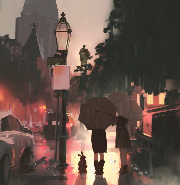 rain, Drawing, Street, Artwork HD Wallpaper Desktop Background