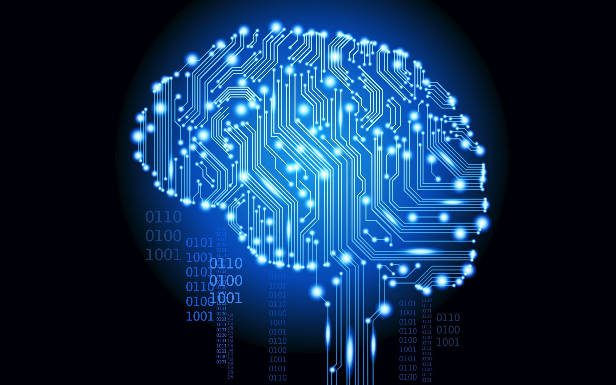 brain, Digital art, Artificial intelligence, Glowing, Binary Wallpaper