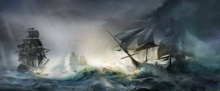 naval combat, Artwork, Ship HD Wallpaper Desktop Background
