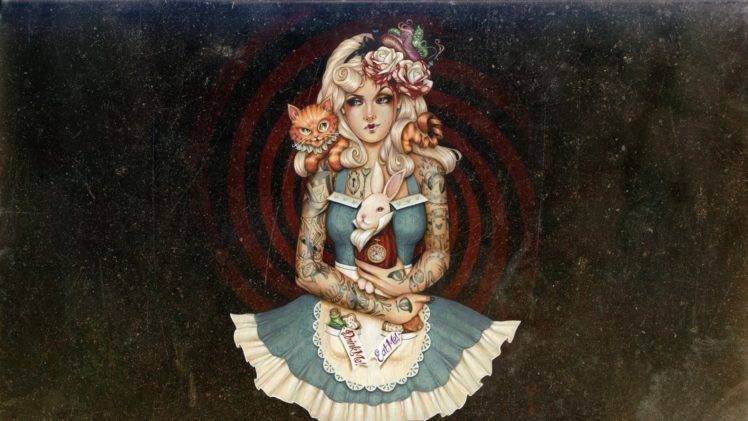 artwork, Alice in Wonderland, Tattoo HD Wallpaper Desktop Background