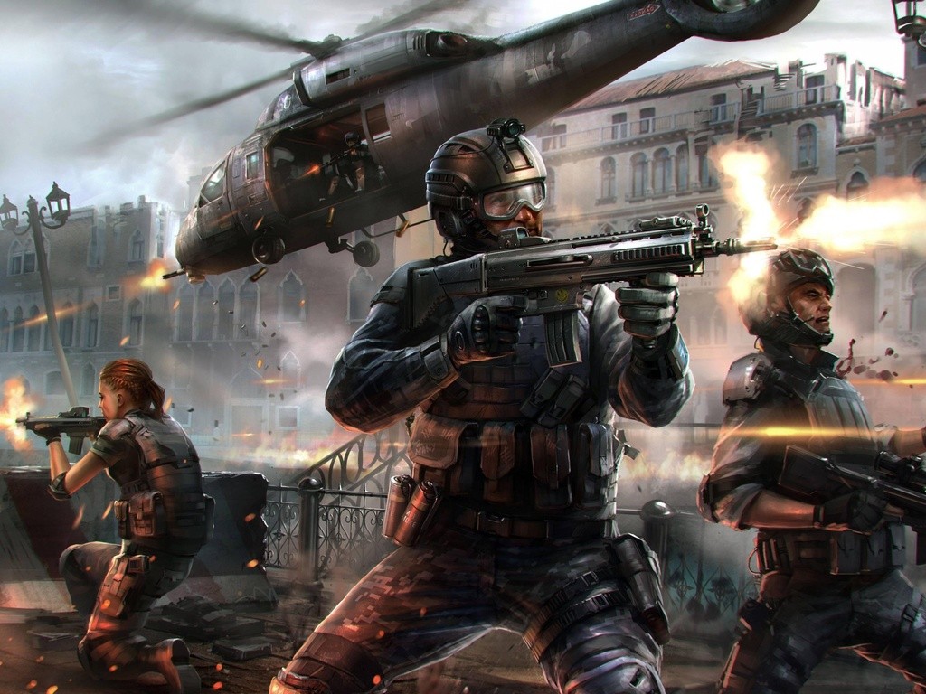 soldier, Military, Helicopters, War, Artwork, Assault rifle Wallpaper