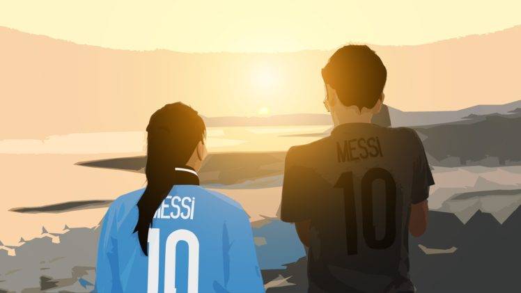 people, Leo Messi, Sunset, Digital art, Beach, Landscape HD Wallpaper Desktop Background