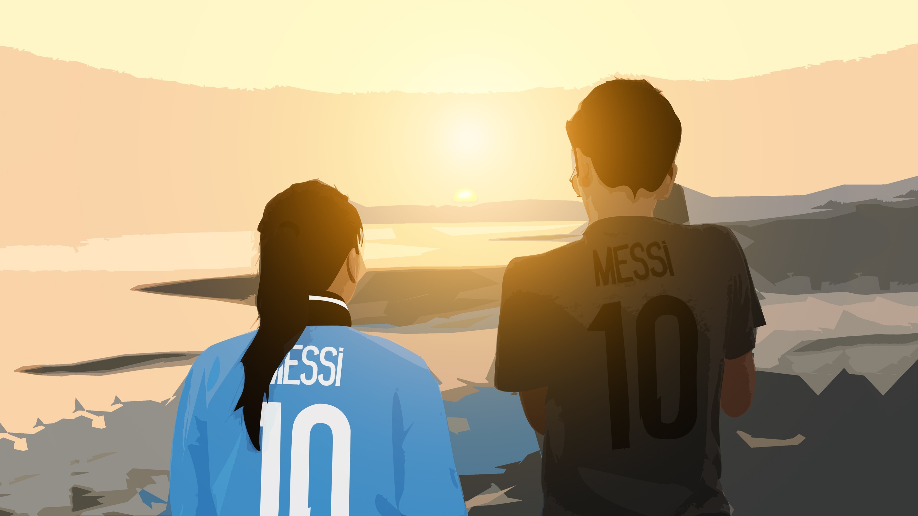 people, Leo Messi, Sunset, Digital art, Beach, Landscape Wallpaper