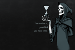 Grim Reaper, Digital art, Hourglasses, Skull, Skeleton, Quote, Time, Bones, Hoods, Simple background