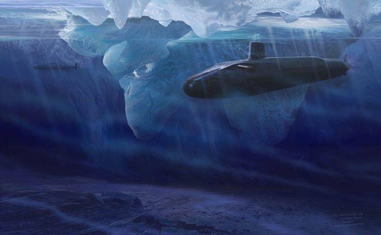 artwork, Iceberg, Submarine, Vehicle HD Wallpaper Desktop Background