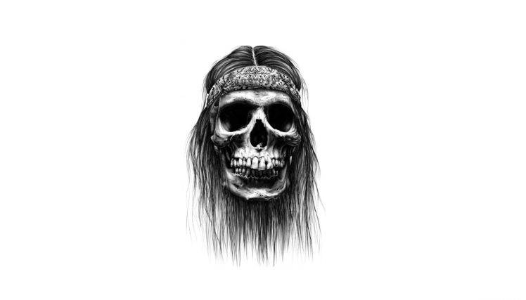 long hair, Minimalism, Artwork, Skull, White background, Headband HD Wallpaper Desktop Background