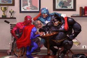 Batman, Superman, Spider Man, Captain America, Chess