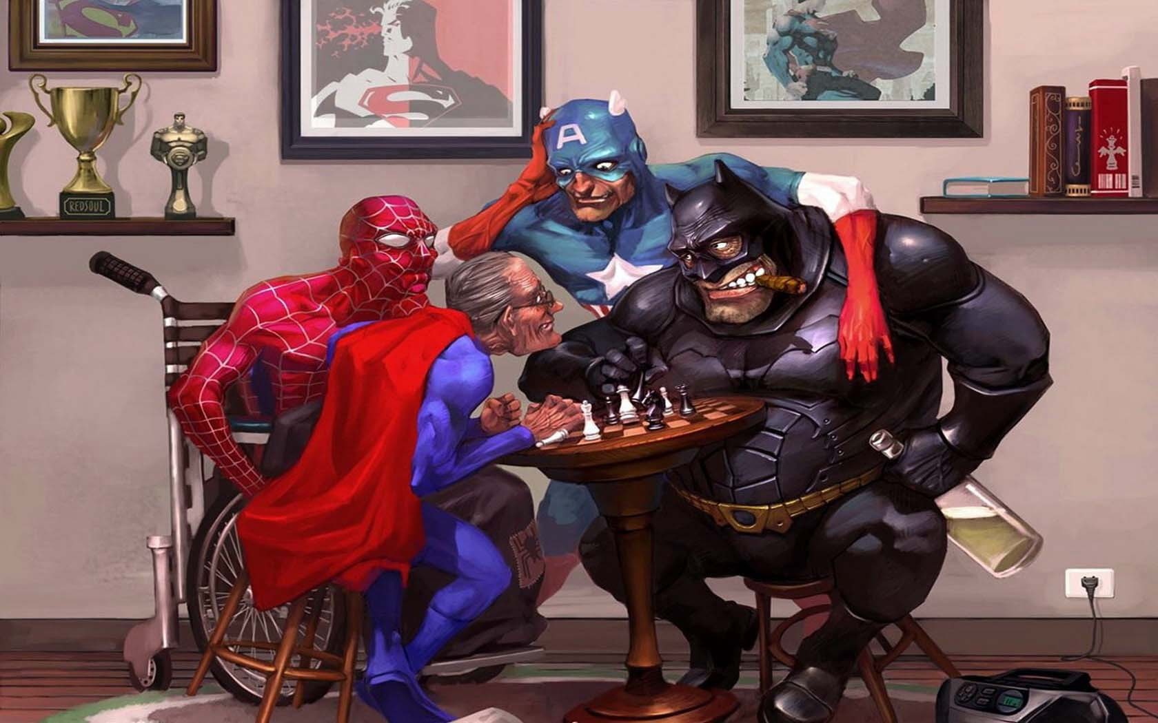 Batman, Superman, Spider Man, Captain America, Chess Wallpaper