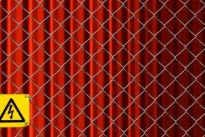 minimalism, Fence, Warning signs, Curtain, Red background, Grid, Artwork