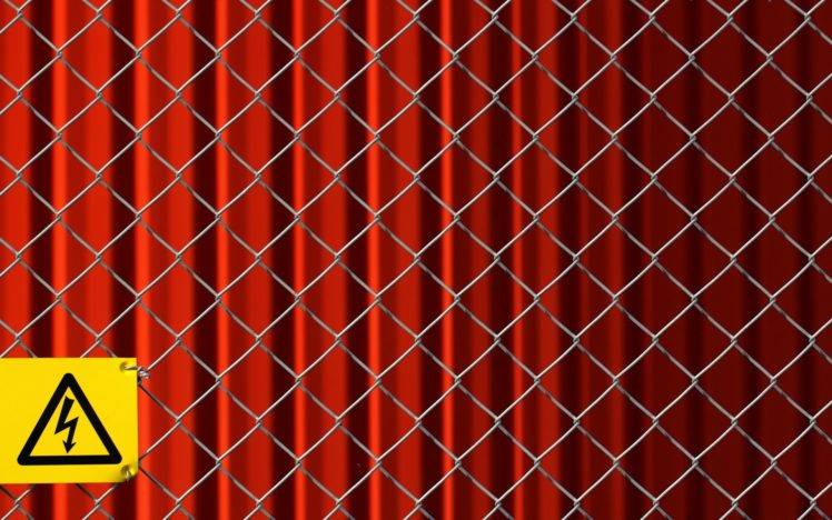 minimalism, Fence, Warning signs, Curtain, Red background, Grid, Artwork HD Wallpaper Desktop Background