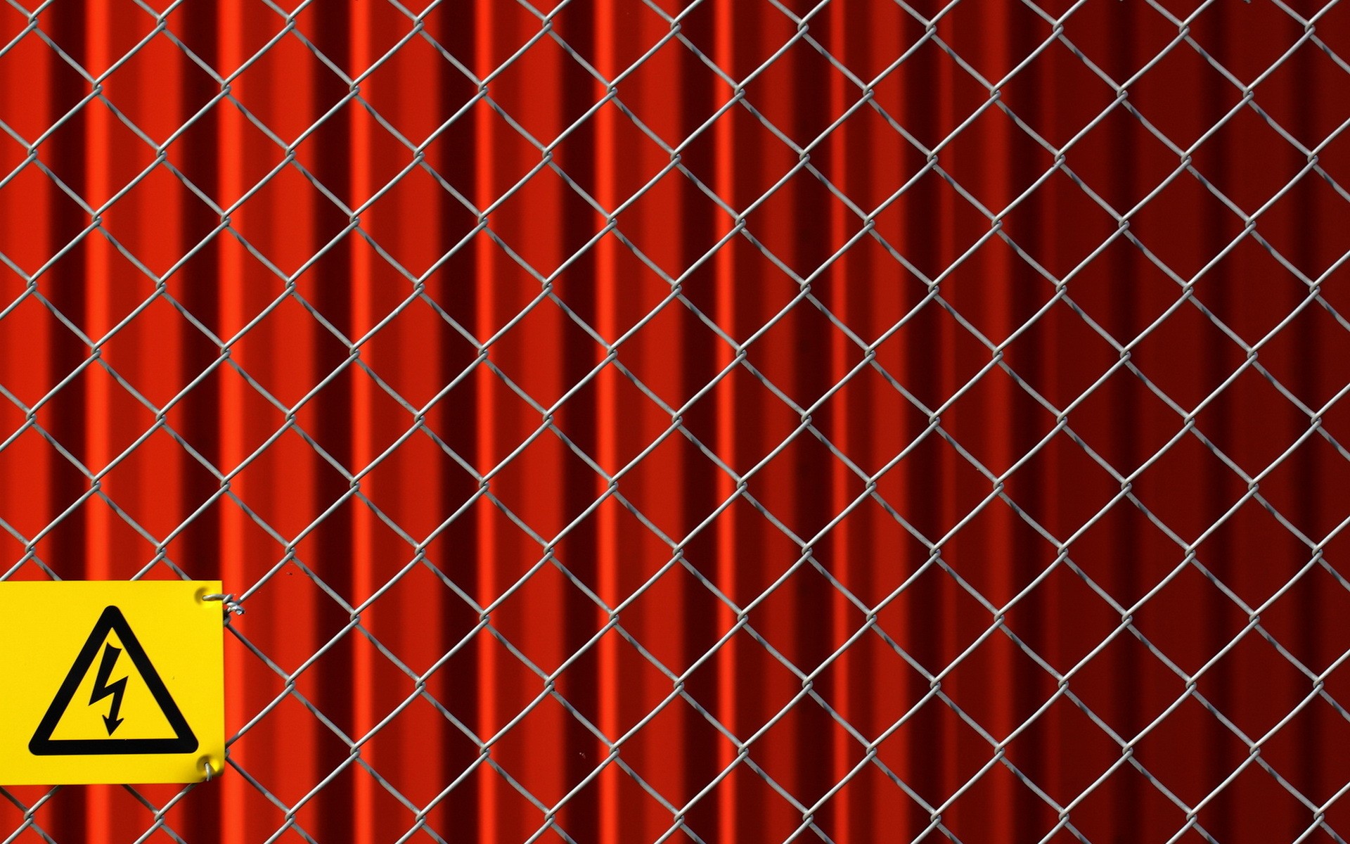 minimalism, Fence, Warning signs, Curtain, Red background, Grid, Artwork Wallpaper