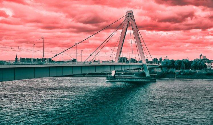 bridge, Cologne, City, Architecture, River, Water, Digital art HD Wallpaper Desktop Background