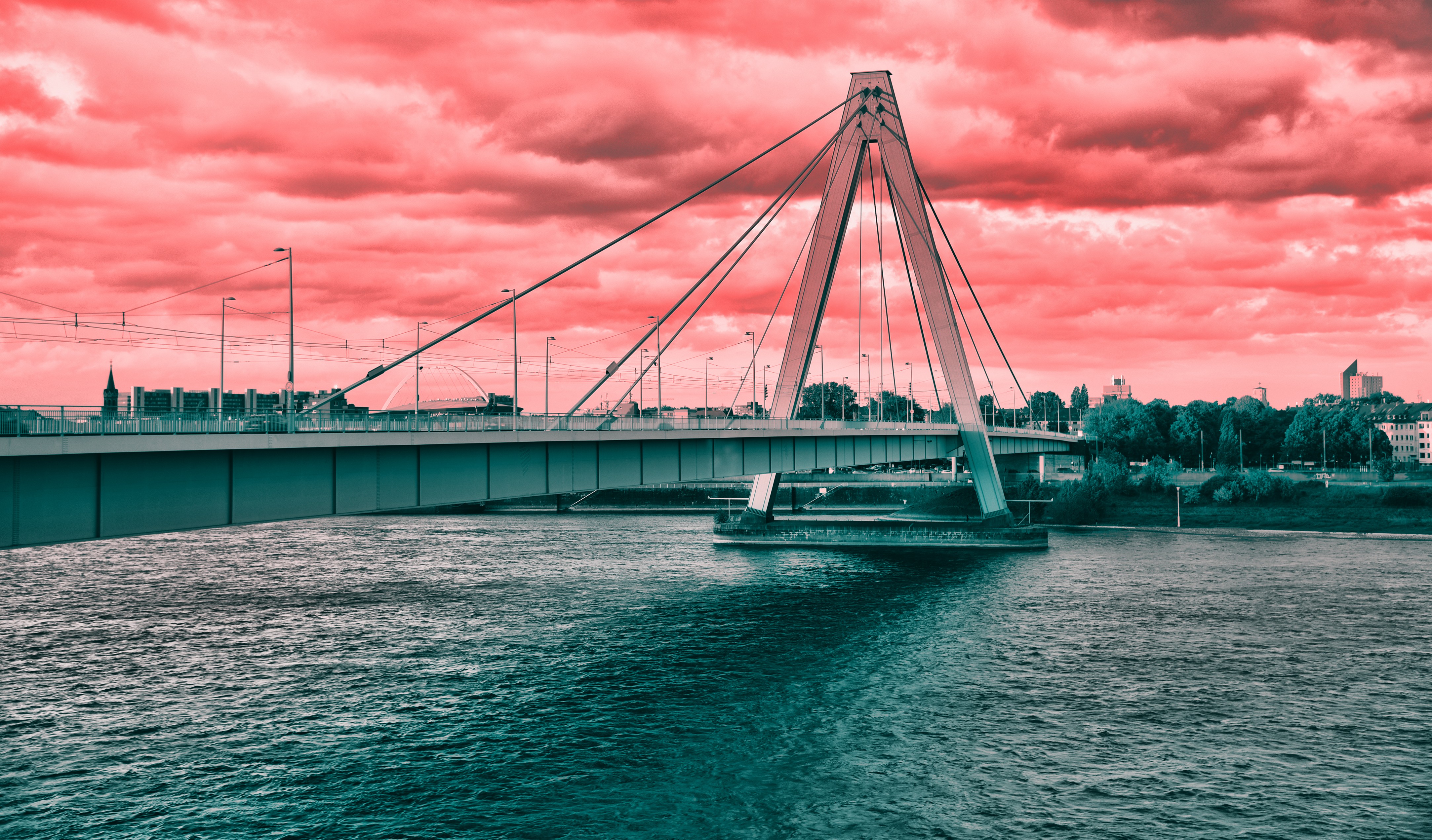 bridge, Cologne, City, Architecture, River, Water, Digital art Wallpaper