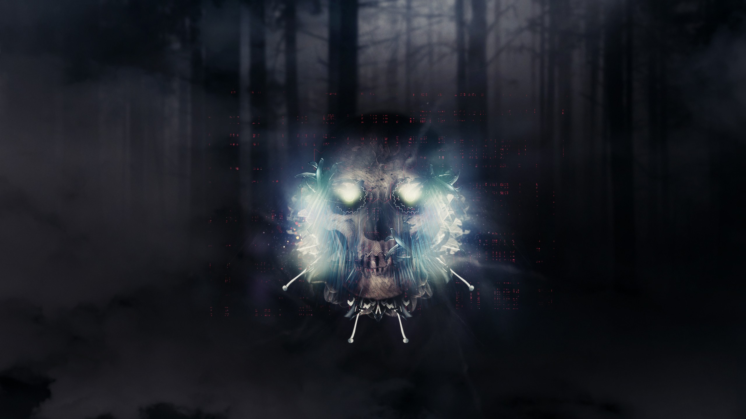 digital art, Artwork, Skull, Abstract, Neon, Trees, Smoke, Dark