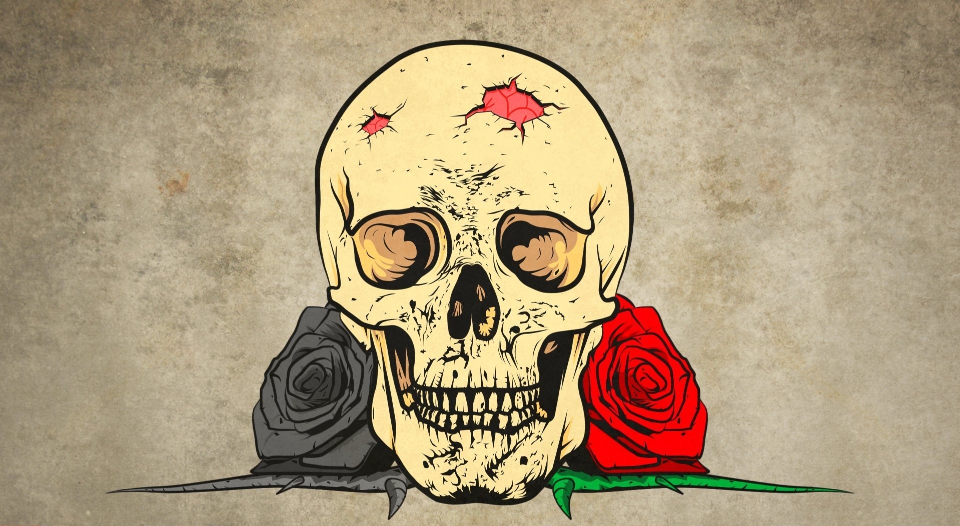 skull, Flowers, Rose, Artwork Wallpaper