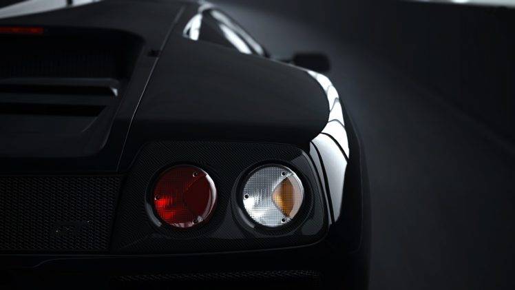macro, Black, Lamborghini, Tail, Lights, Lamborghini Diablo, Reflection HD Wallpaper Desktop Background