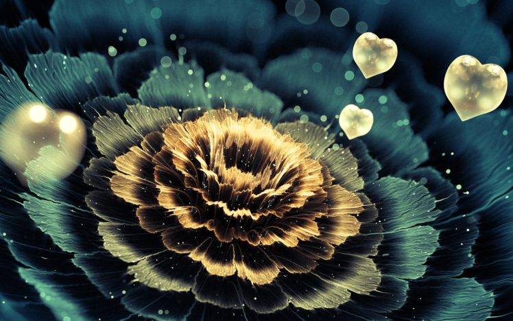 heart, 3D fractal, Fractal, Flowers, Petals, Love, Digital art HD Wallpaper Desktop Background