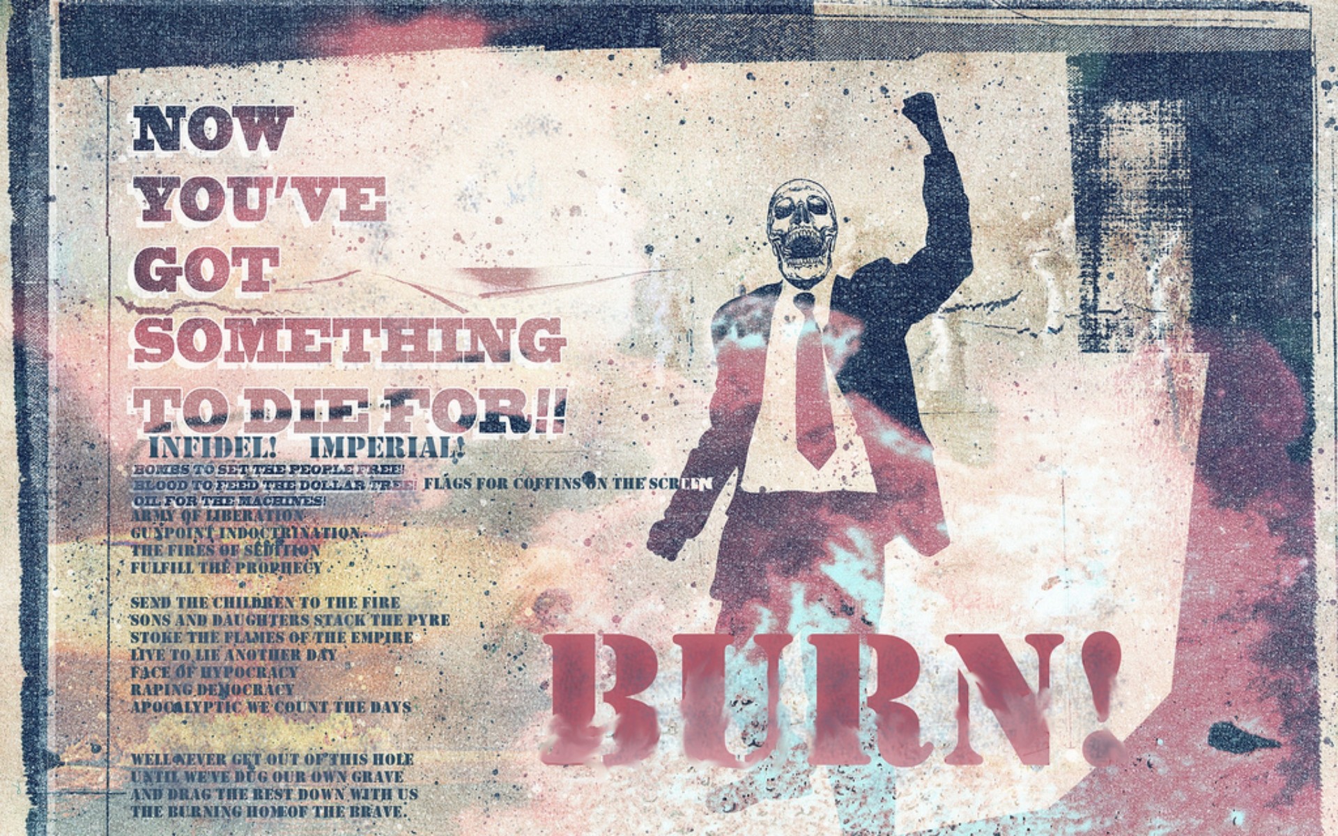 war, Burning, Burn, Wall, Graffiti, Lamb of God, Skull, Digital art, Text, Tie Wallpaper