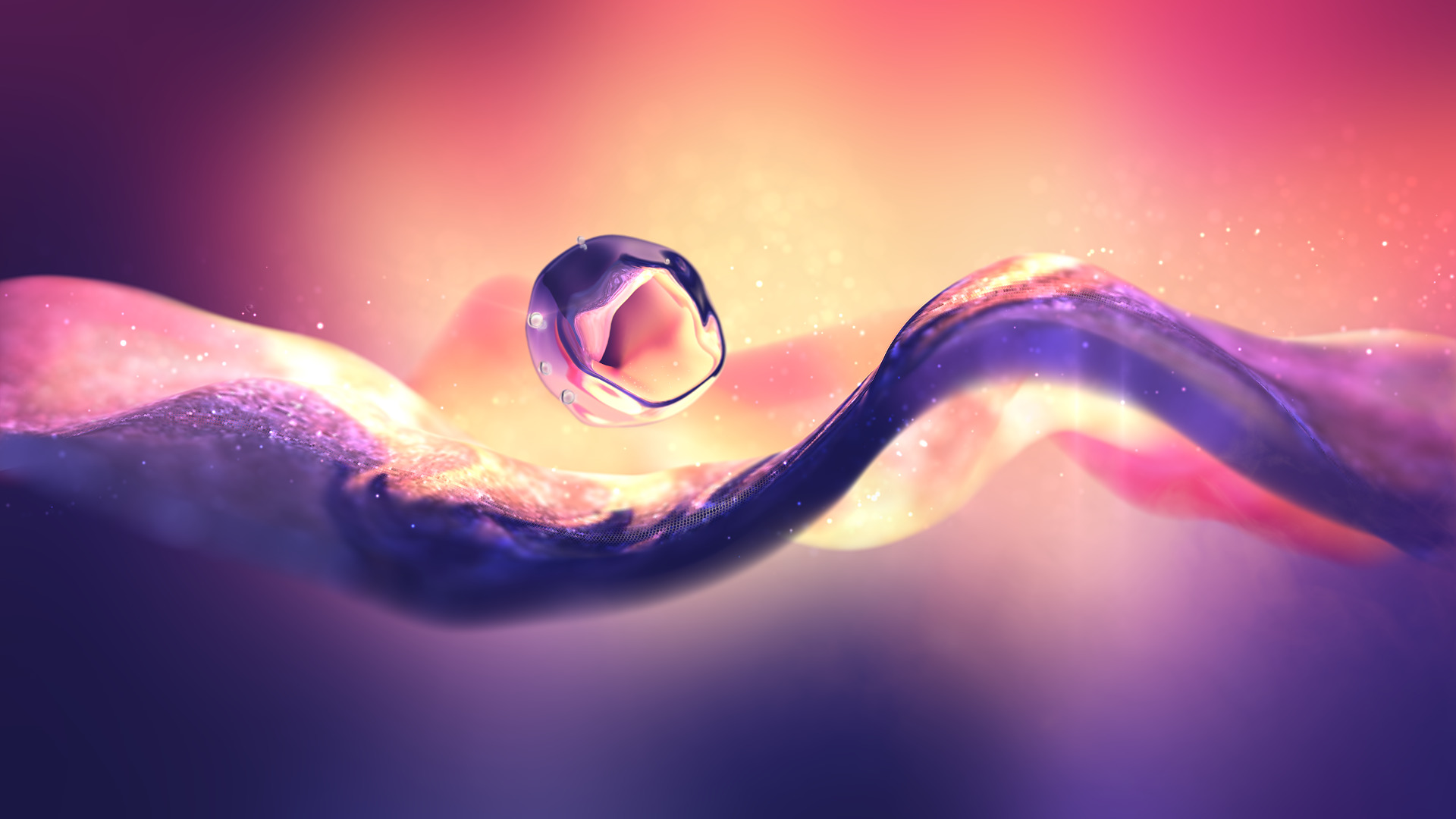 waveforms, CGI, Digital art, Colorful, Abstract, Depth of field, Flowers, Water drops Wallpaper