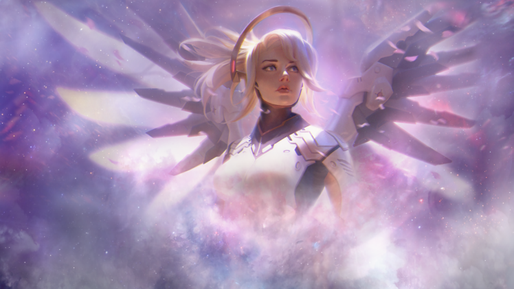 Overwatch, Mercy, Fantasy armor, Angel, Wings HD Wallpaper Desktop Background