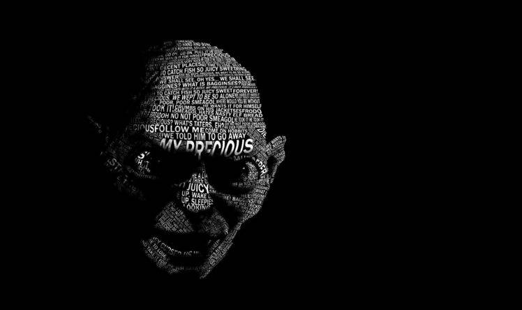 Gollum, The Lord of the Rings: The Return of the King, Typography, Simple background, Black background, Artwork HD Wallpaper Desktop Background