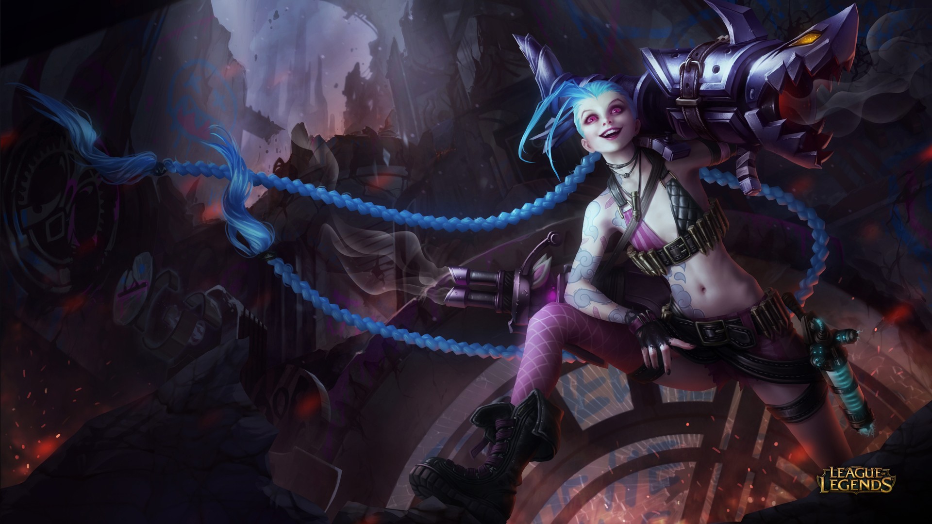Jinx (League of Legends), Long hair, Blue hair, Video games Wallpaper