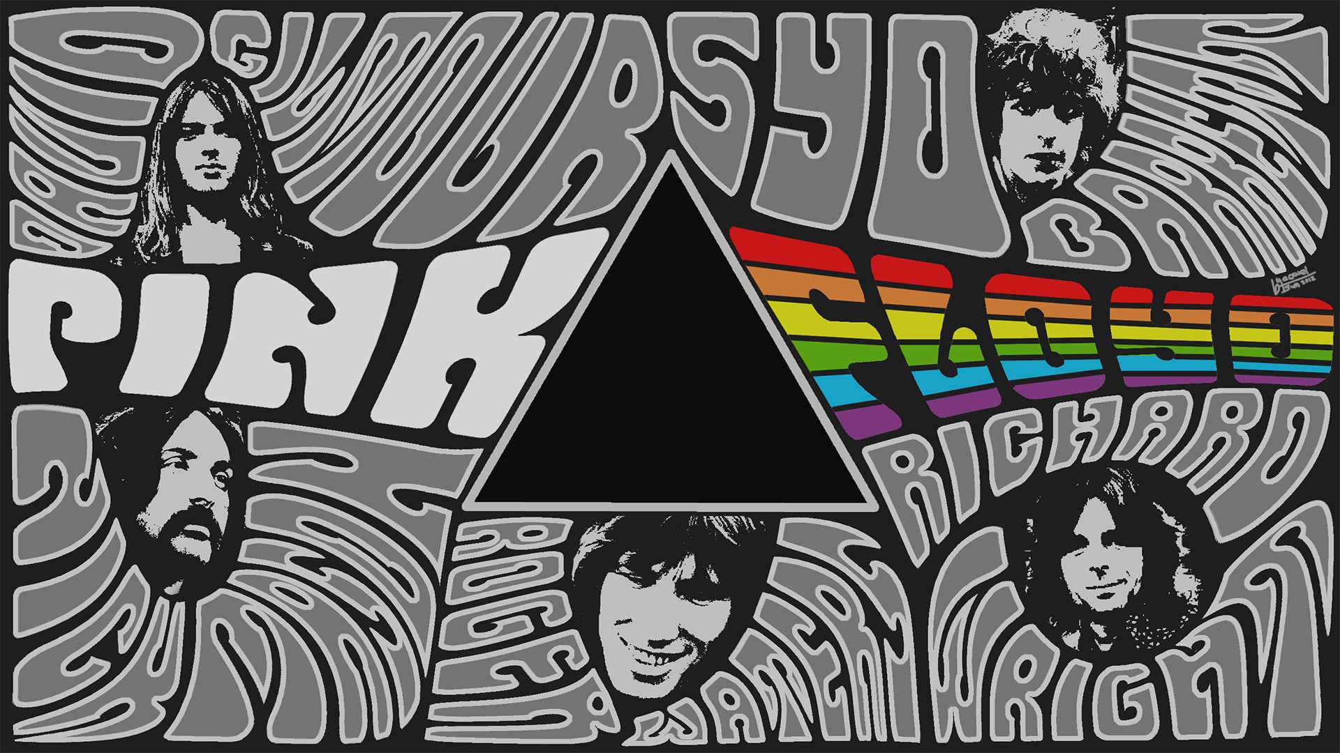 Pink Floyd, Collage, Digital art, Music, Selective coloring, Typography Wallpaper