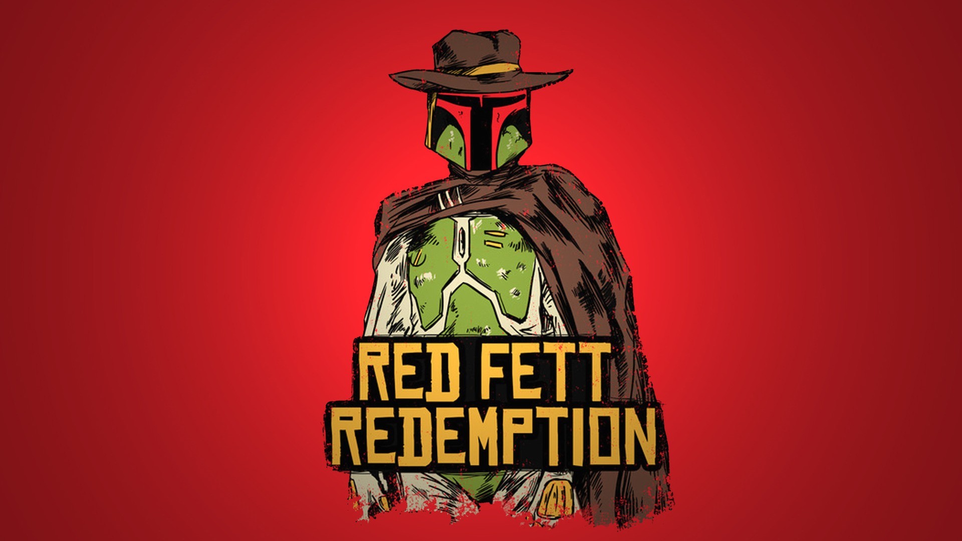 Boba Fett, Red Dead Redemption, Red background, Humor, Artwork Wallpaper