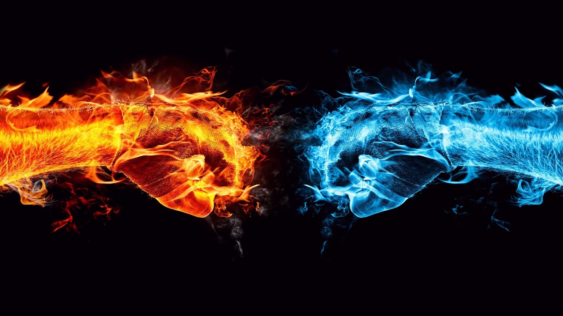 fists, Hands, Fire, Ice, Digital art Wallpaper